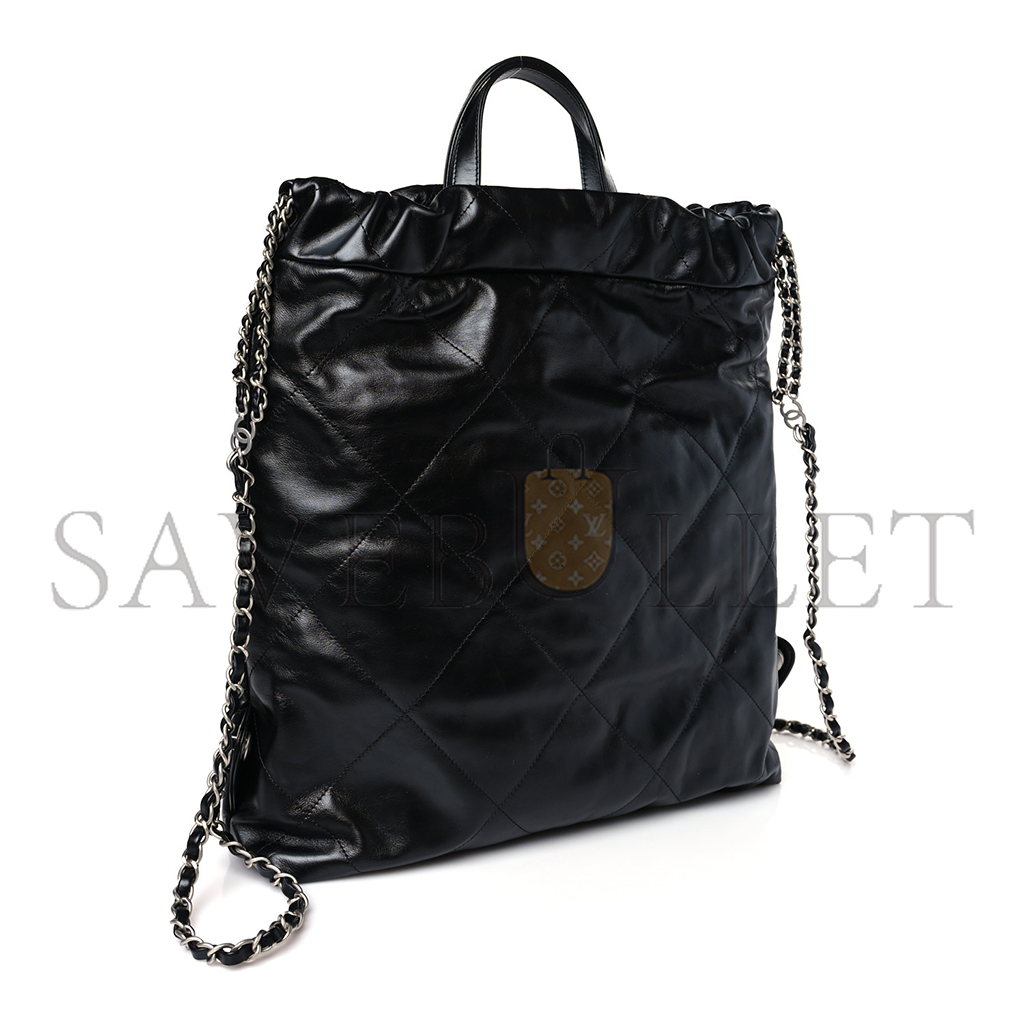 Ch*el master shiny calfskin quilted Ch*el 22 backpack black (34*29*10.5cm)